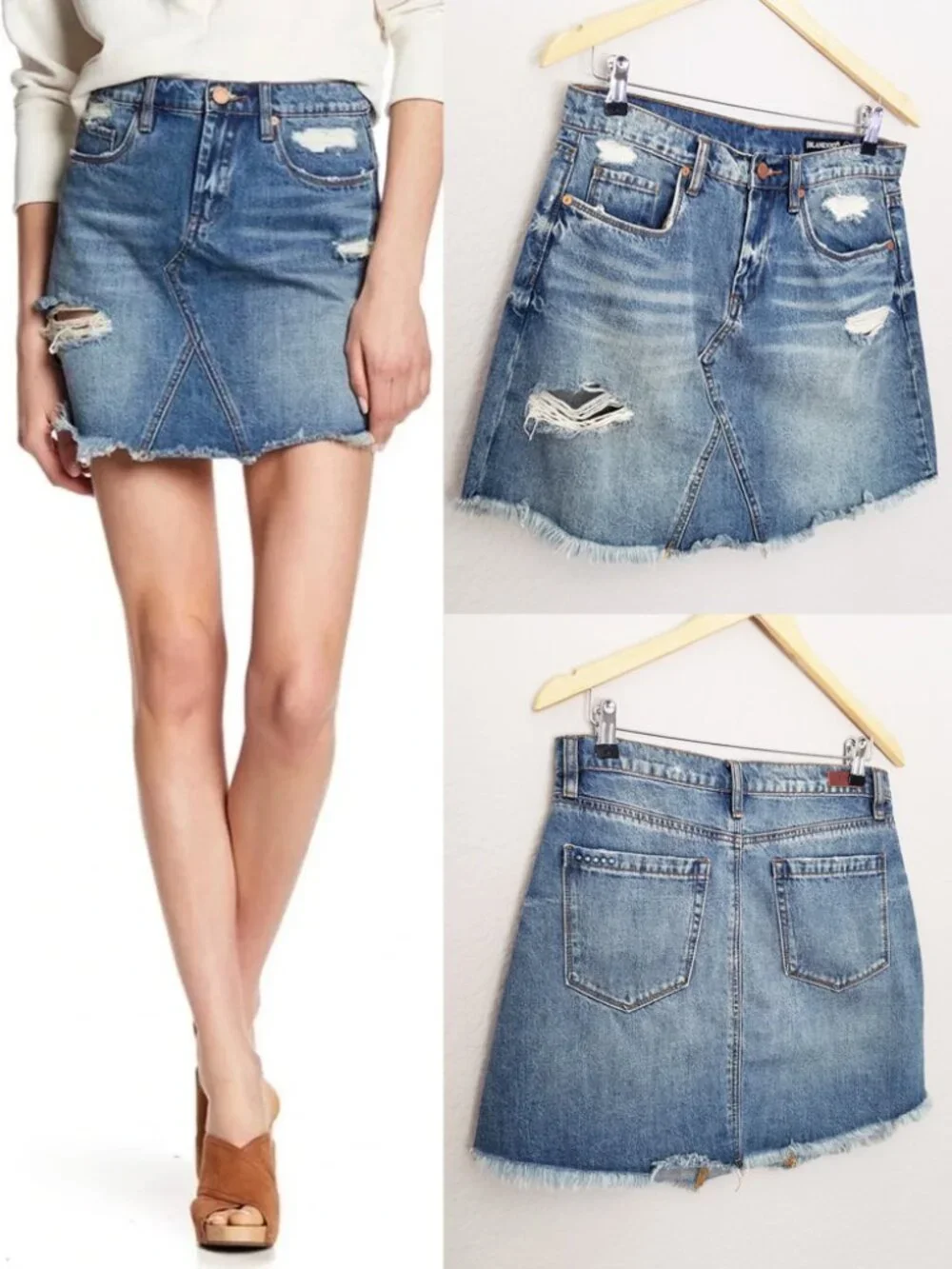 Blank NYC Denim Skirt 28 Fray Distressed Blue Jean Mini High Waist 100% Cotton
